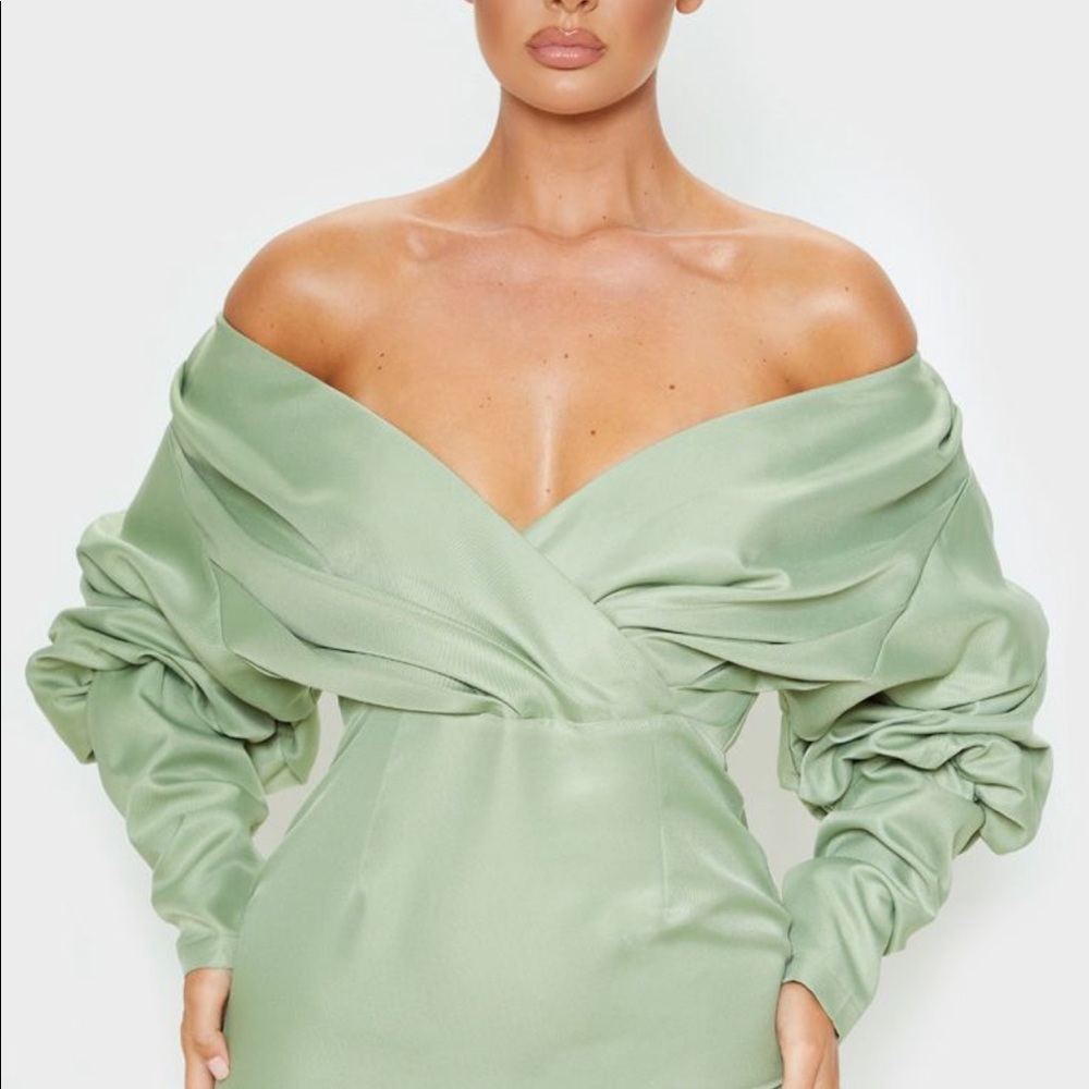 Green off the shoulder dress